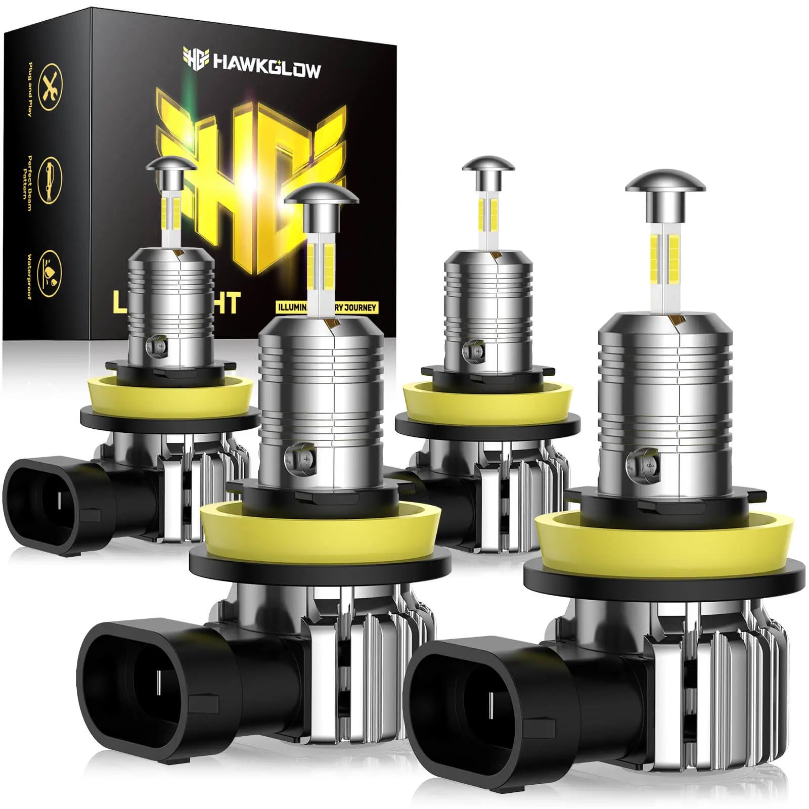 360° Full IIlumination T6F 9005/HB3 H11/H8/H9 60W 6500K White 20000LM IP68 LED Headlight Bulbs 2 Pcs | Hawkglow