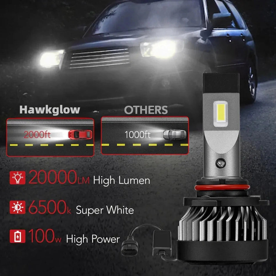 X2 9005/HB3 100W 6500K 20000LM White IP67 LED Headlight Bulbs 2Pcs