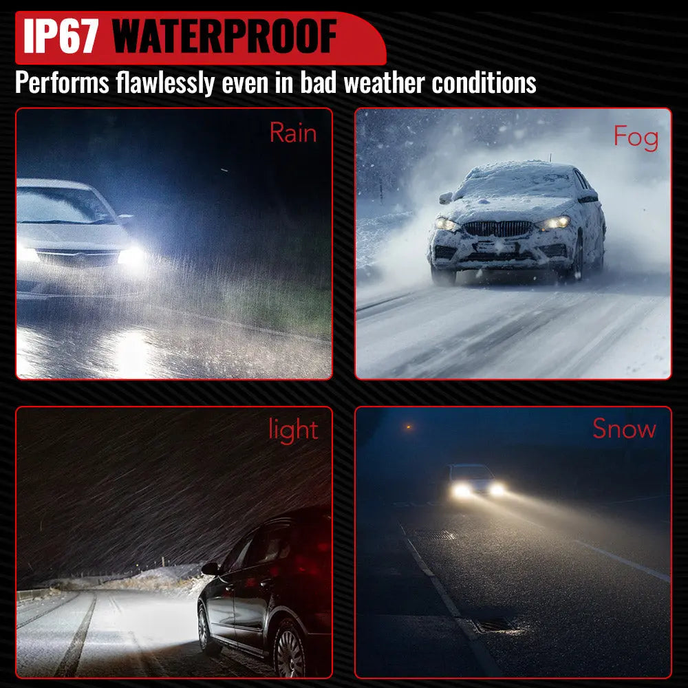X2 9005/HB3 100W 6500K 20000LM White IP67 LED Headlight Bulbs 2Pcs Flashark