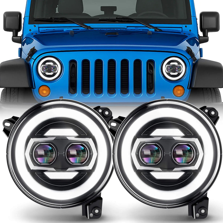 For 2018-2025 Jeep Wrangler 9 Inch LED Headlights Assembly Pair