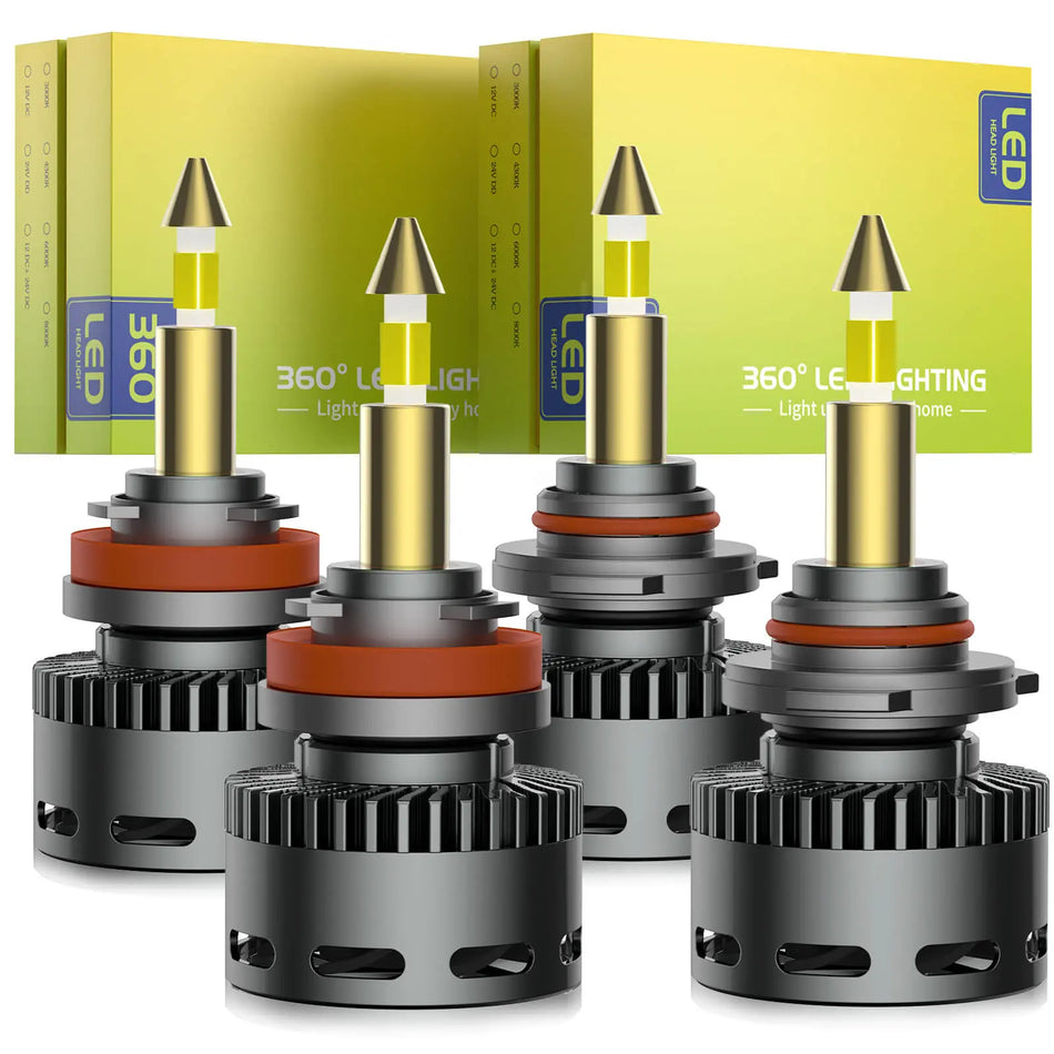 RD09 Bullet 9005/HB3 H11/H8/H9 LED Headlight Bulbs 130W 360° Full Illumination 2 Pairs