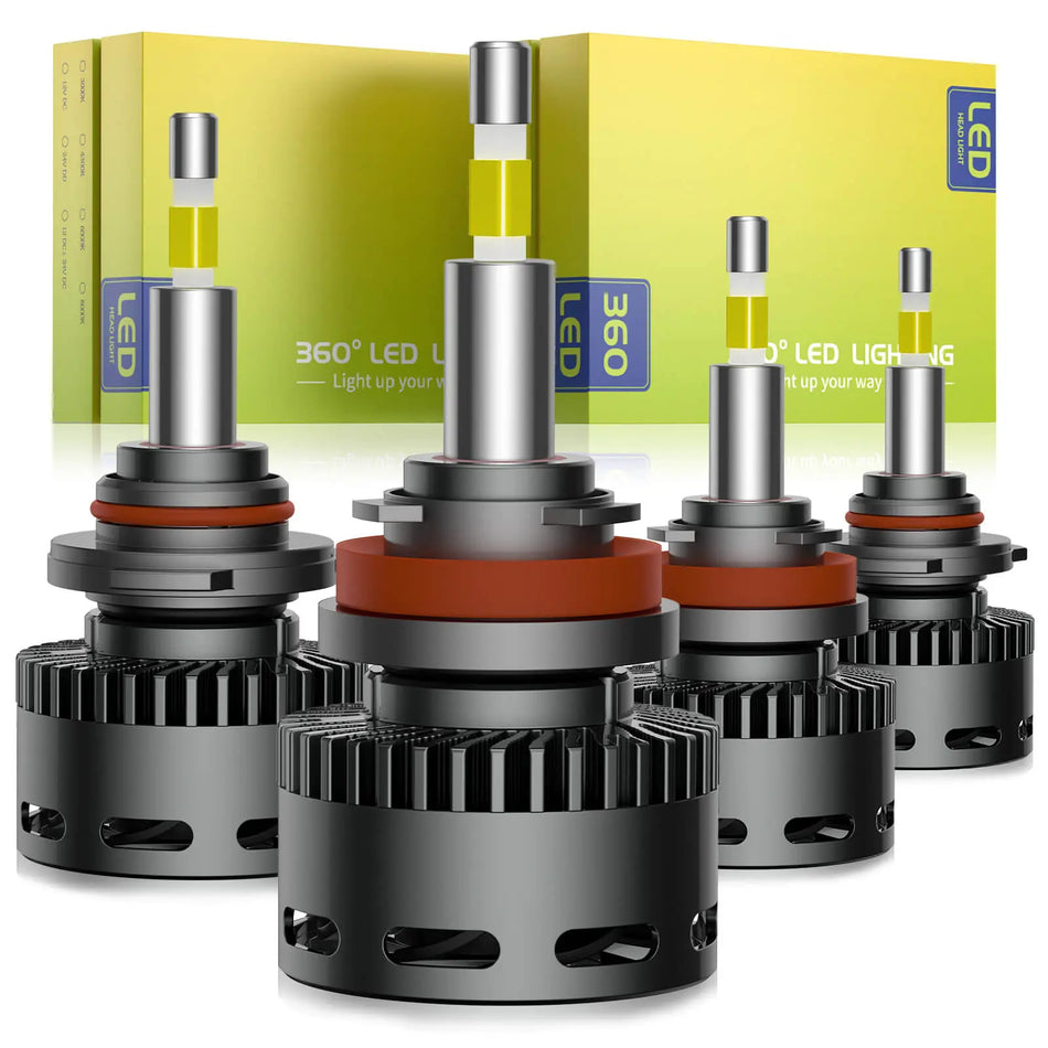 RD09 Flat Head 9005/HB3 H11/H8/H9 LED Headlight Bulbs 130W 360° Full Illumination 2 Pairs