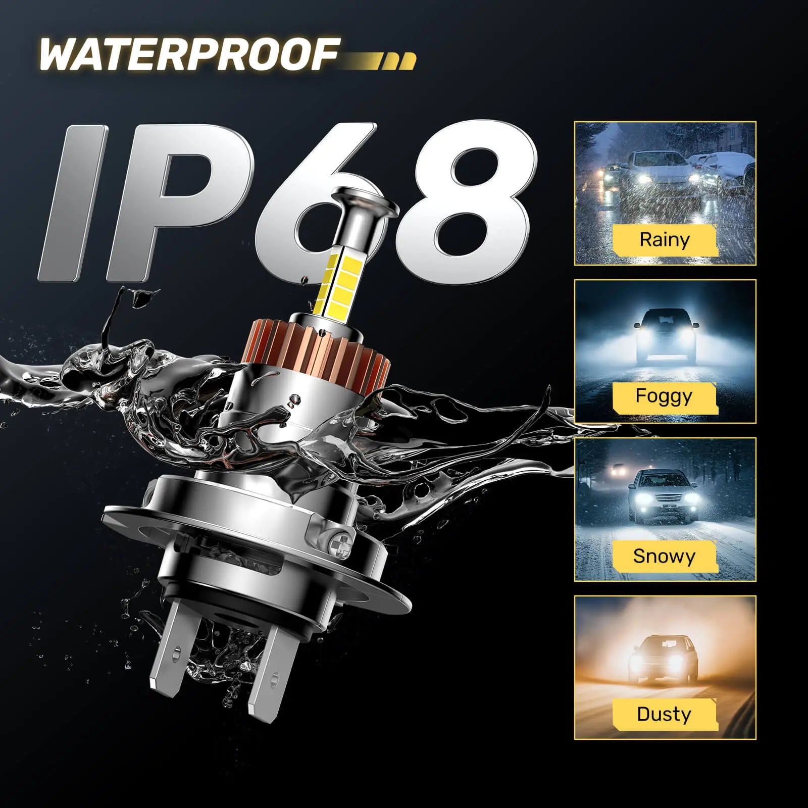 360° Full IIlumination T6F H7 60W 6500K White 20000LM IP68 LED Headlight Bulbs 2 Pcs | Hawkglow