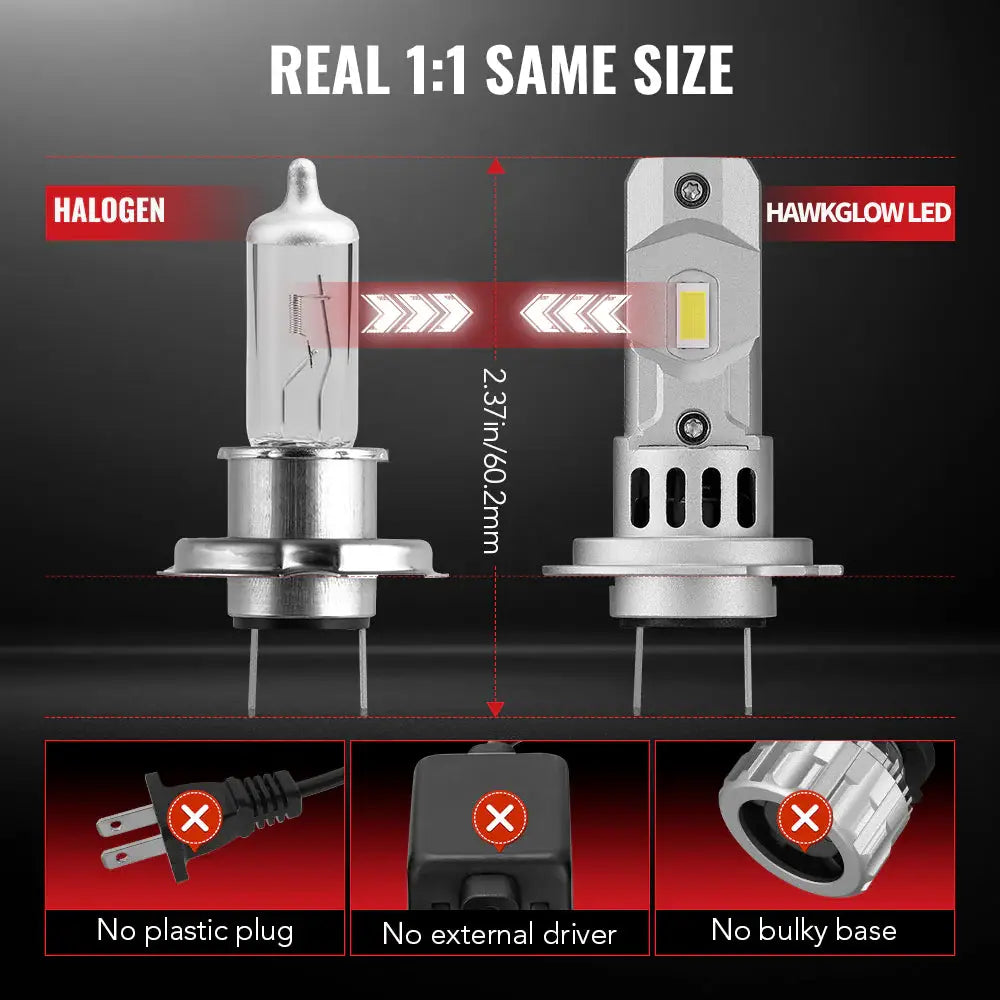 H7 80W 6500K White 24000LM IP67 LED Headlight Bulbs 2Pcs| Hawkglow Plug and Play Series