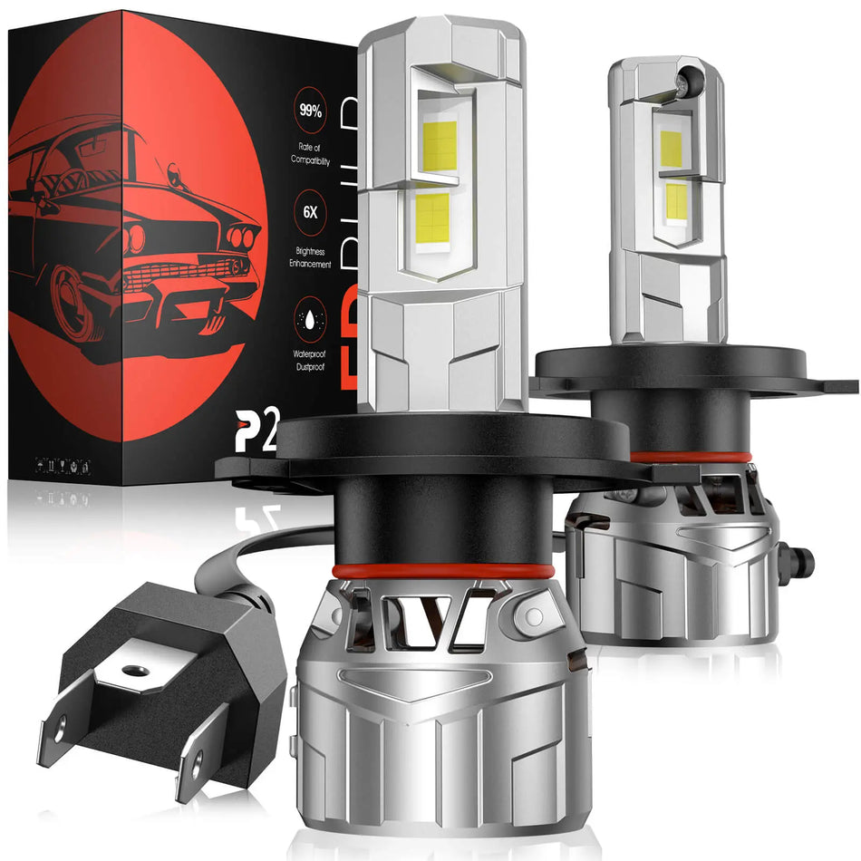 P2 H4/9003/HB2 LED Headlight Bulbs 130W 6500K White IP68 2 Pcs