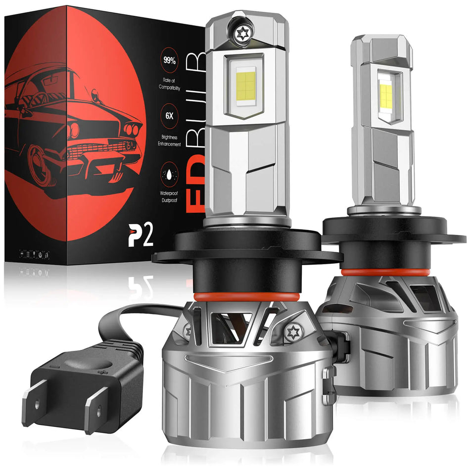 P2 Wide Voltage 9-32V H7 130W 6500K White 40000LM IP68 LED Headlight Bulbs 2Pcs | Hawkglow