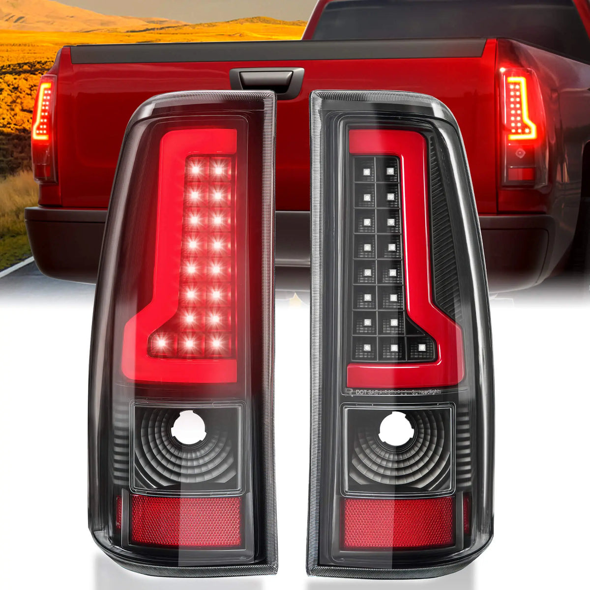 Fit For Chevy Silverado 2003 2004 2005 2006 LED Tail Lights Assembly,  Smoked Tail Lights Truck Rear Lamp Black & Red 1 Pair | Hawkglow