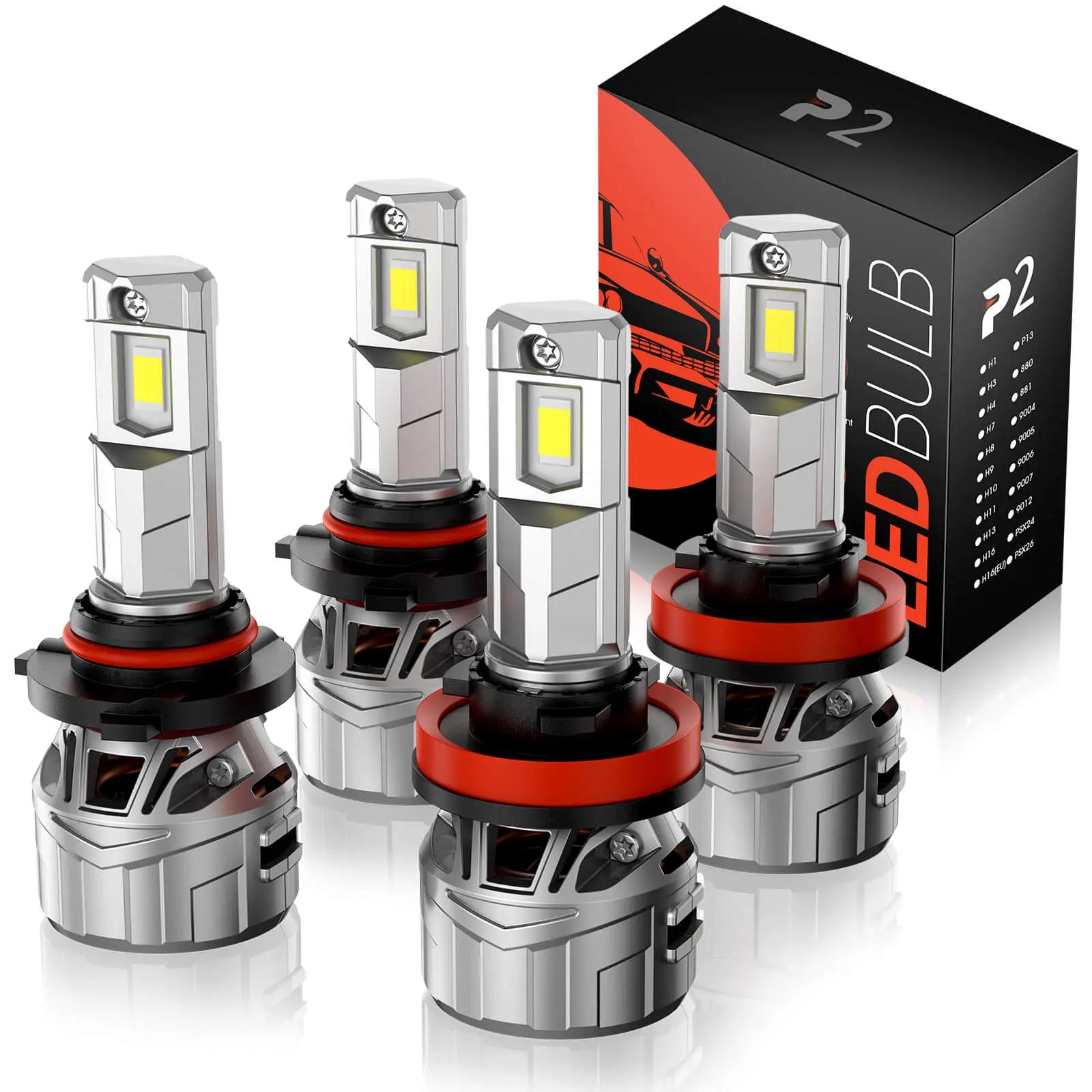 P2 Wide Voltage 9-32V 9005 9006 H11 H4 H7 130W 6500K White 40000LM IP65 LED Headlight Bulbs 2Pcs | Hawkglow