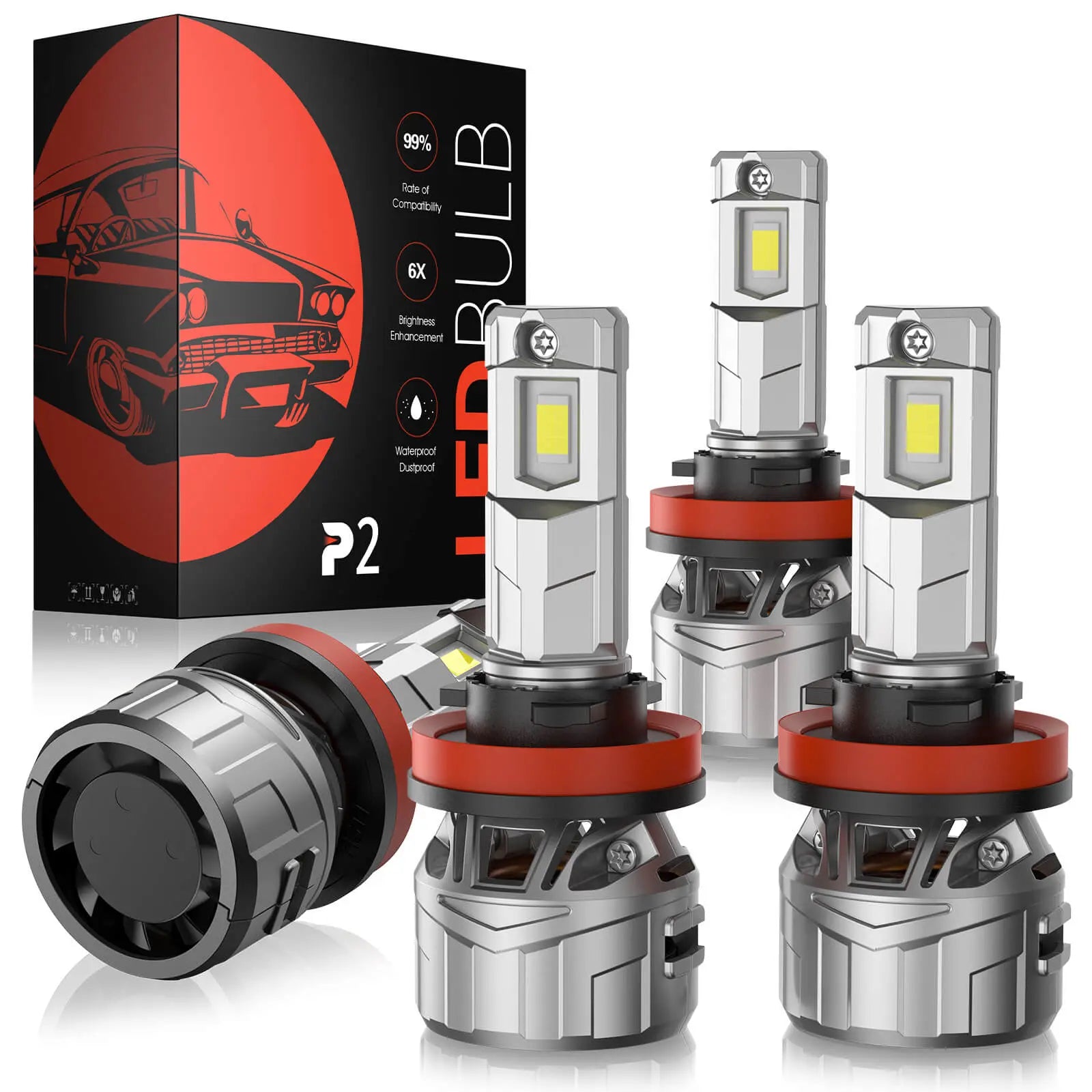 P2 130W LED Headlight Bulbs DC 9-32V 9005/H11 6500K 40000LM Automotive LED Headlights 2Pcs | Hawkglow