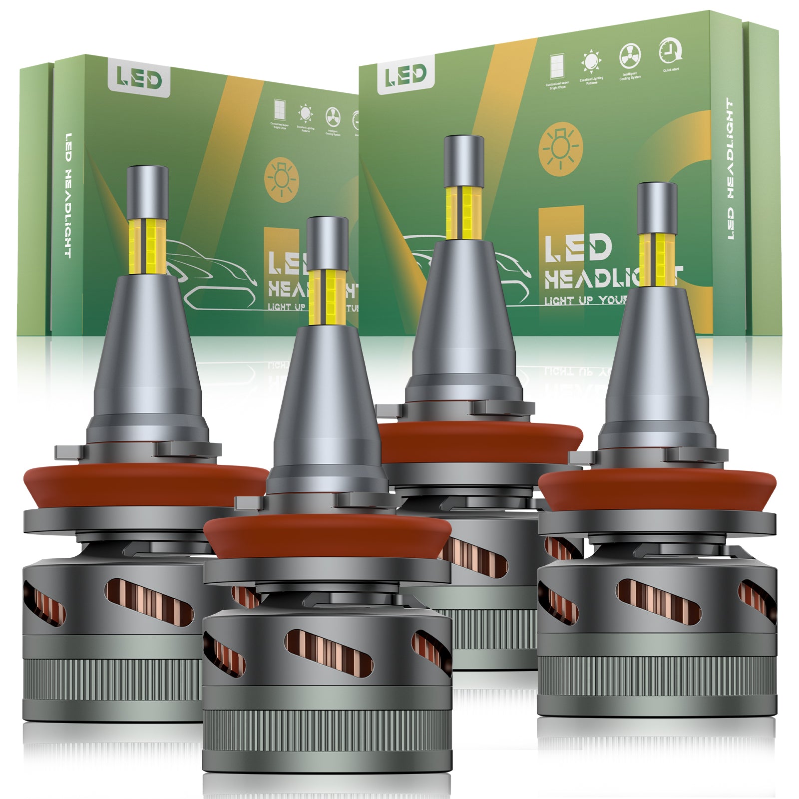 V6 Three Color Temperature 360° Full IIlumination 9005/HB3 H11/H8/H9 150W 45000LM 3000K(Golden Yellow)/4500K(Warm White)/6000K(Bright White) IP68 LED Headlight Bulbs 2 Pcs | Hawkglow